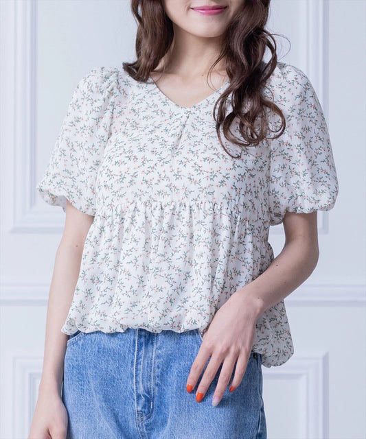 Clear 碎花泡泡袖上衣 [TP340]