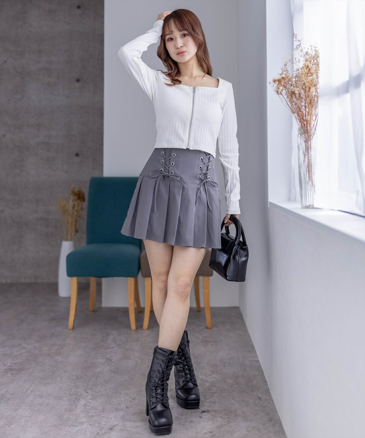 Clear 側蝴蝶結綁帶百褶迷你裙 2色 [BT035]