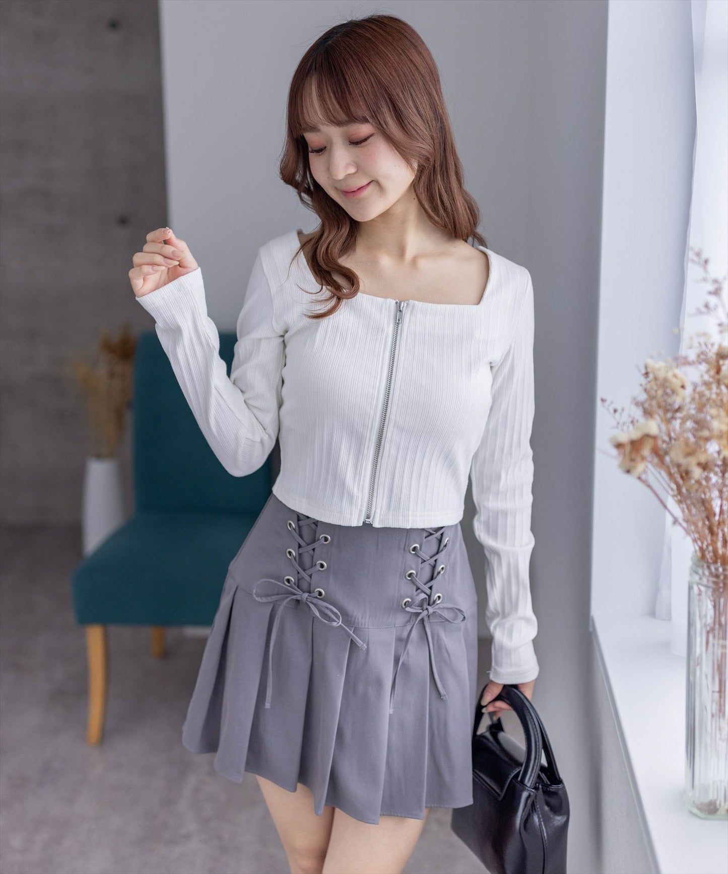 Clear 側蝴蝶結綁帶百褶迷你裙 2色 [BT035]