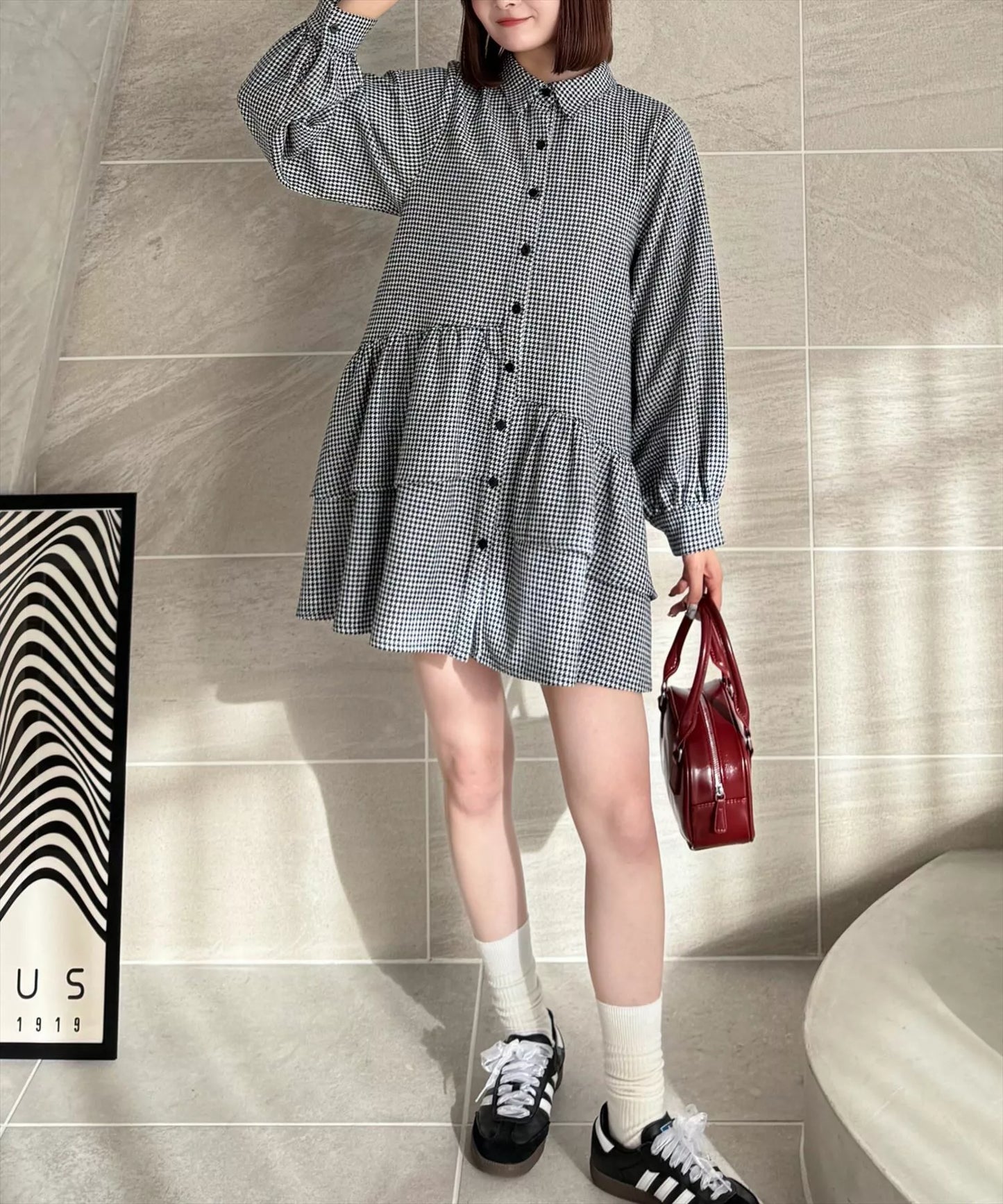 Clear 千鳥格Ruffle 連身裙 2色 [OP0167]