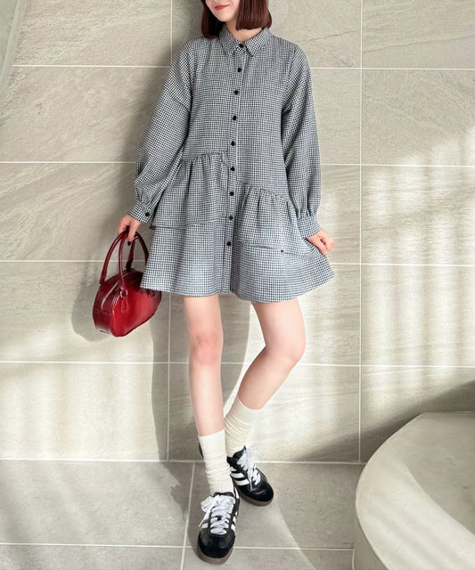 Clear 千鳥格Ruffle 連身裙 2色 [OP0167]