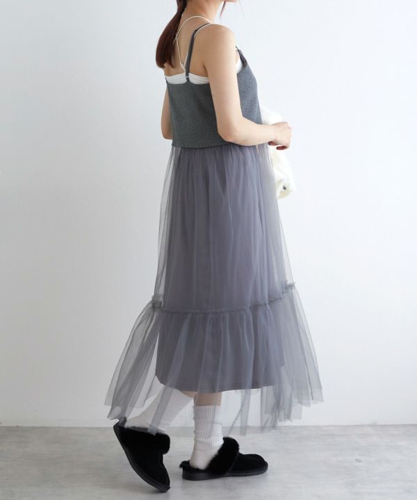 w closet 薄紗吊帶連身裙連內搭半裙 [OP233]