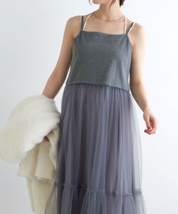 w closet 薄紗吊帶連身裙連內搭半裙 [OP233]