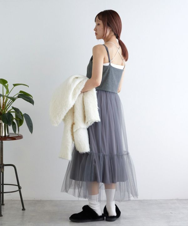 w closet 薄紗吊帶連身裙連內搭半裙 [OP233]