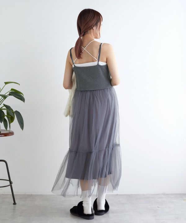 w closet 薄紗吊帶連身裙連內搭半裙 [OP233]