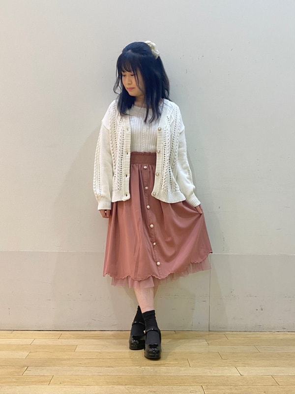 axes femme 粉色後綁帶波浪薄紗裙擺半裙 [BT255]