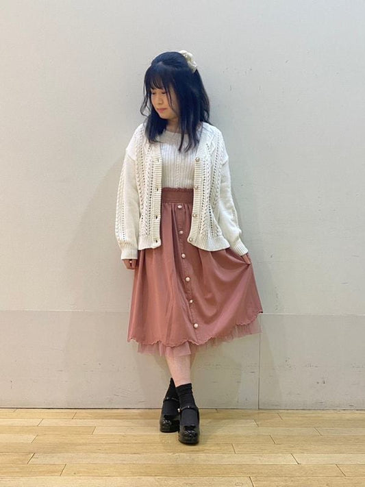 axes femme 粉色後綁帶波浪薄紗裙擺半裙 [BT255]