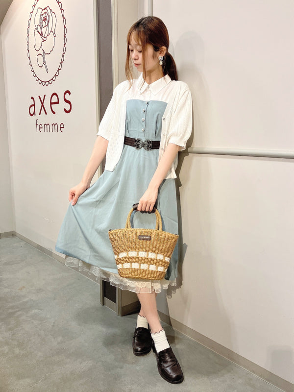 axes femme 附腰帶拼接設計連身裙 2色 [OP266]