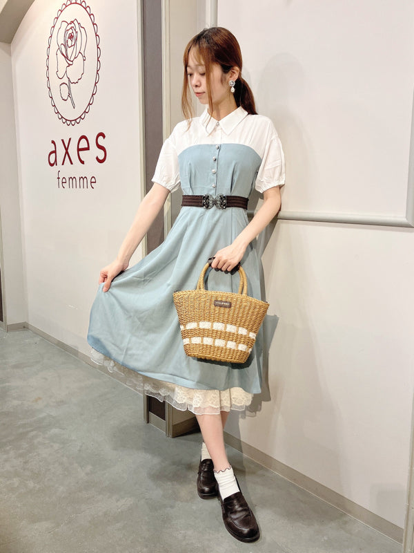 axes femme 附腰帶拼接設計連身裙 2色 [OP266]