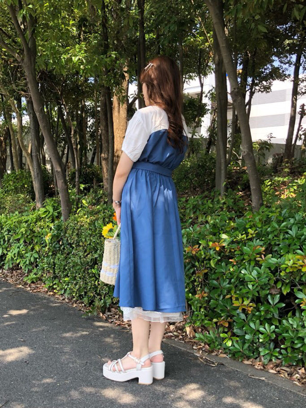 axes femme 附腰帶拼接設計連身裙 2色 [OP266]