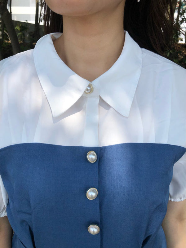 axes femme 附腰帶拼接設計連身裙 2色 [OP266]