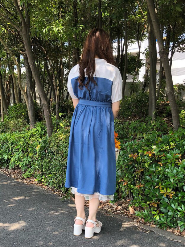 axes femme 附腰帶拼接設計連身裙 2色 [OP266]