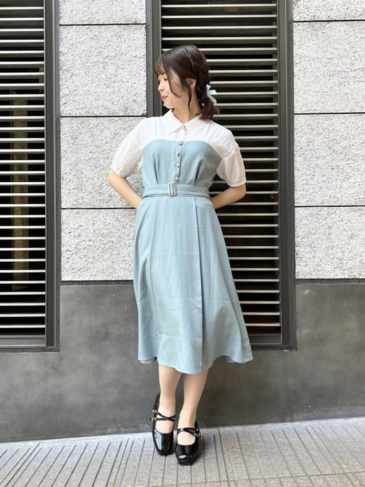 axes femme 附腰帶拼接設計連身裙 2色 [OP266]