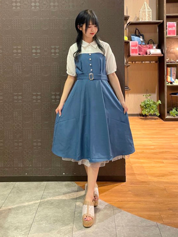 axes femme 附腰帶拼接設計連身裙 2色 [OP266]