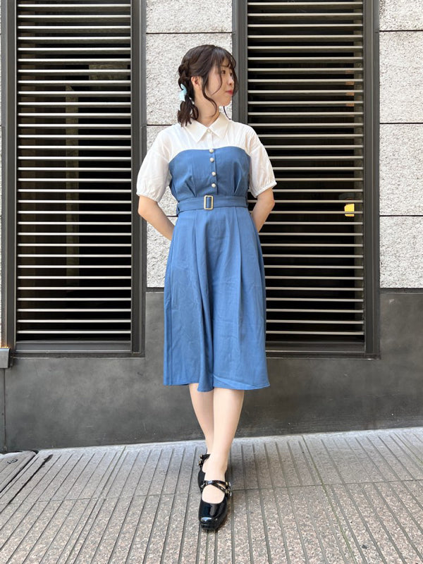 axes femme 附腰帶拼接設計連身裙 2色 [OP266]