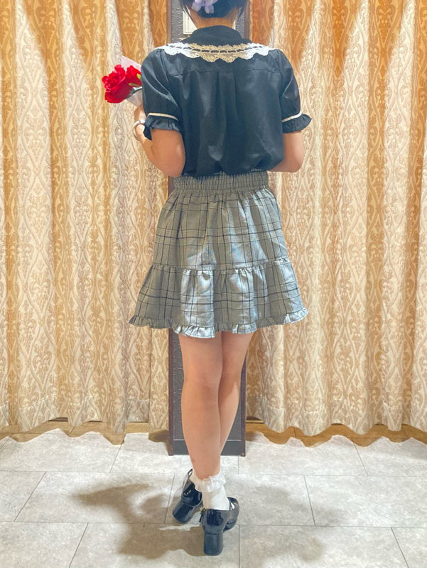 axes femme 前鏤空蕾絲線帶綁帶襯衫 [TP258]