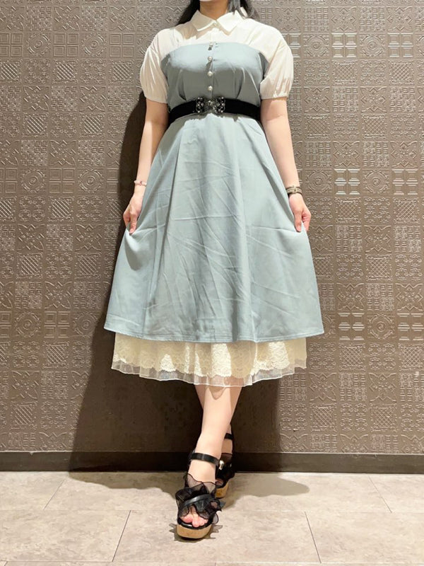 axes femme 附腰帶拼接設計連身裙 2色 [OP266]