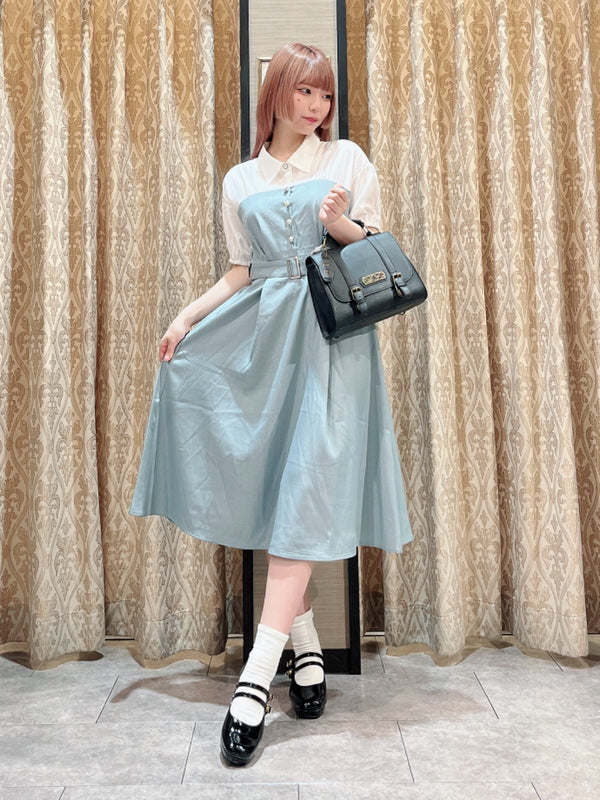 axes femme 附腰帶拼接設計連身裙 2色 [OP266]