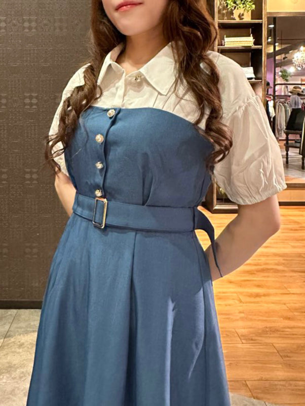 axes femme 附腰帶拼接設計連身裙 2色 [OP266]