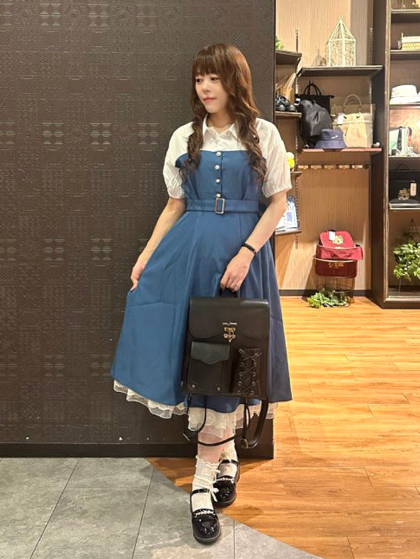 axes femme 附腰帶拼接設計連身裙 2色 [OP266]