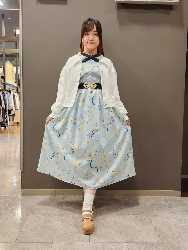 axes femme 交叉繫帶含羞草小黃花連身裙 [OP335]