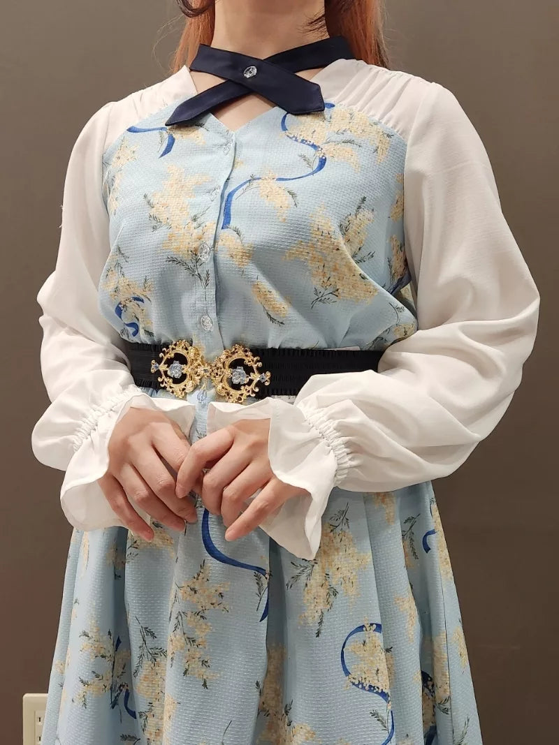 axes femme 交叉繫帶含羞草小黃花連身裙 [OP335]