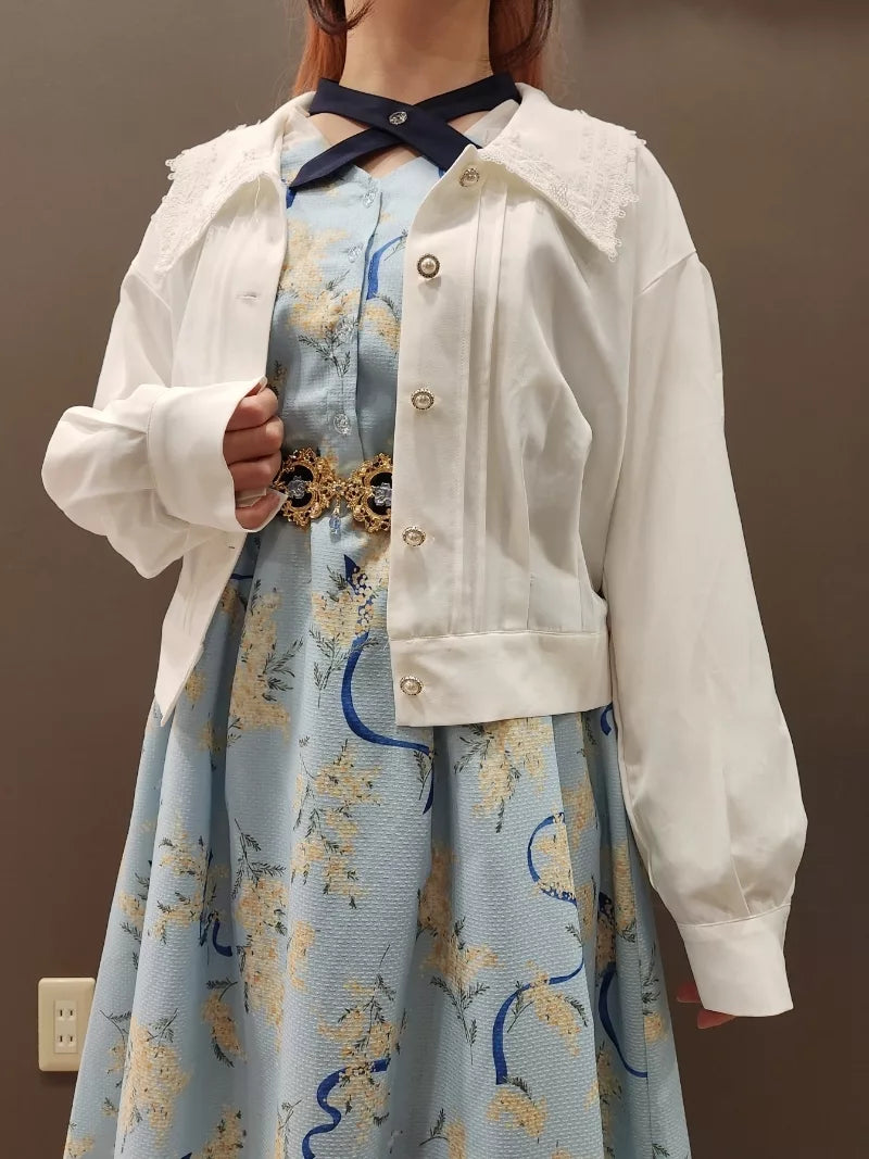 axes femme 交叉繫帶含羞草小黃花連身裙 [OP335]