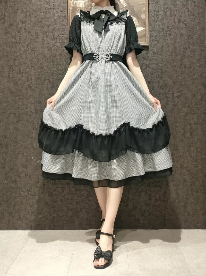 axes femme 小玫瑰格紋薄紗Ruffle無袖連身裙 [OP334]