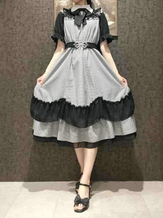 axes femme 小玫瑰格紋薄紗Ruffle無袖連身裙 [OP334]