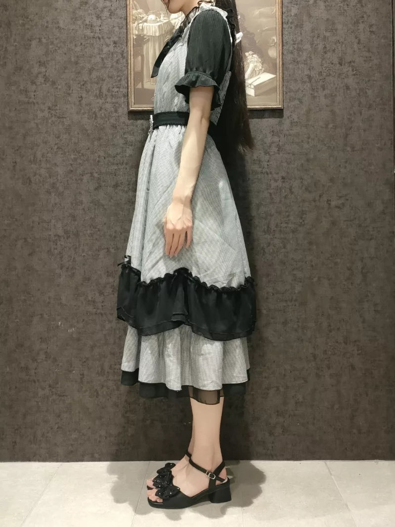 axes femme 小玫瑰格紋薄紗Ruffle無袖連身裙 [OP334]