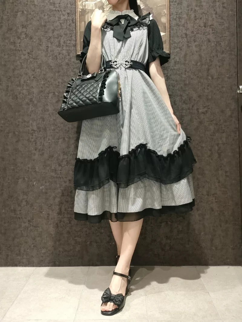 axes femme 小玫瑰格紋薄紗Ruffle無袖連身裙 [OP334]