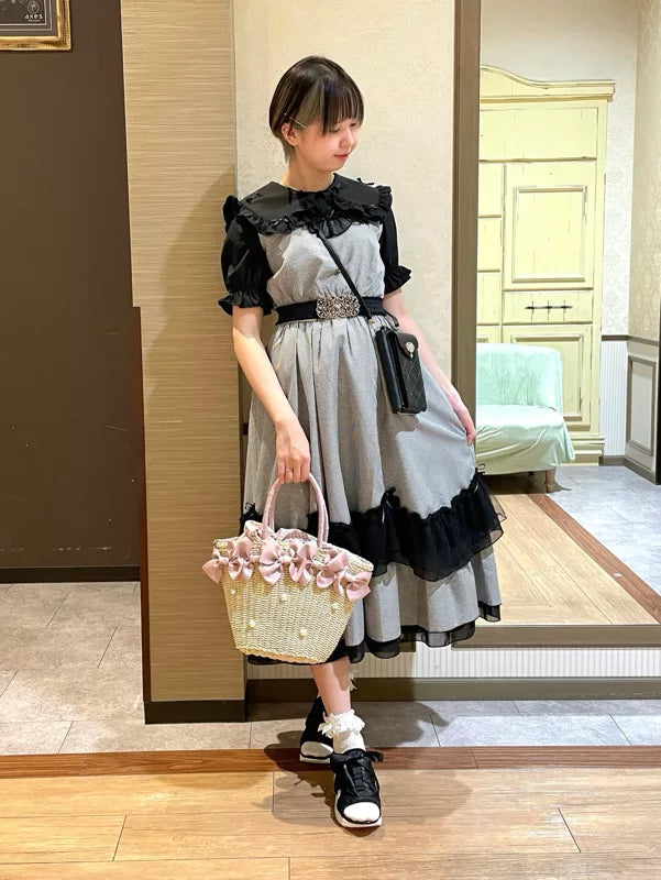 axes femme 小玫瑰格紋薄紗Ruffle無袖連身裙 [OP334]