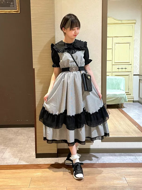 axes femme 小玫瑰格紋薄紗Ruffle無袖連身裙 [OP334]