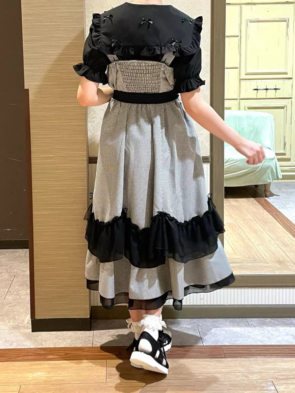 axes femme 小玫瑰格紋薄紗Ruffle無袖連身裙 [OP334]