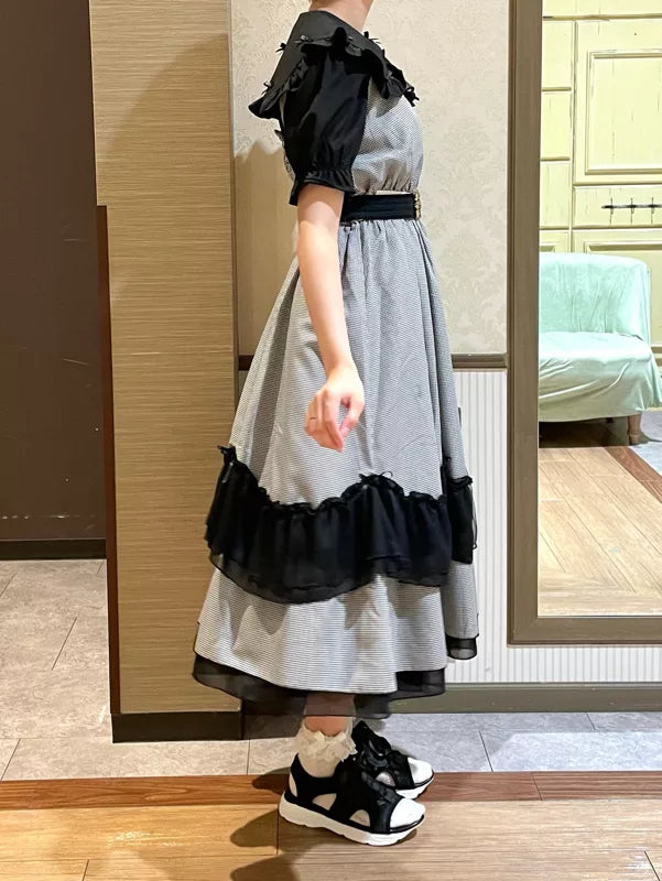 axes femme 小玫瑰格紋薄紗Ruffle無袖連身裙 [OP334]