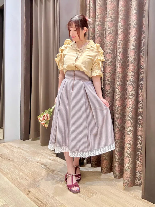 axes femme條紋蕾絲拉鍊半身裙 2色 [BT295]