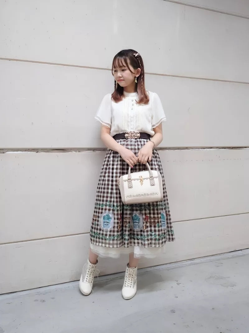 axes femme 田園風薄荷巧克力冰淇淋印花格仔半身裙 2色 [BT297]