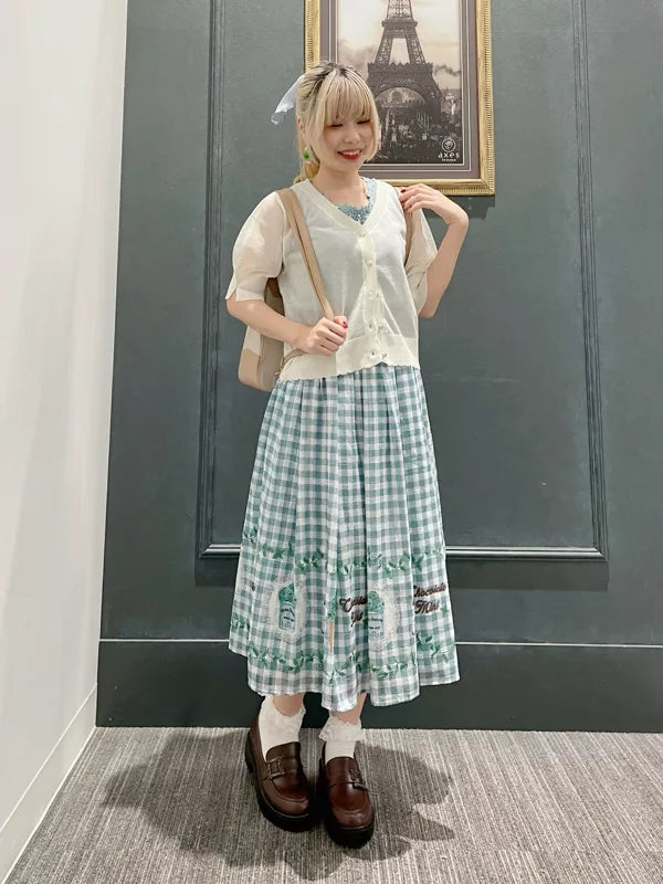 axes femme 田園風薄荷巧克力冰淇淋印花格仔半身裙 2色 [BT297]