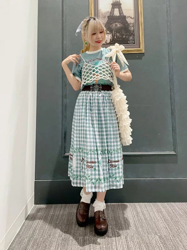 axes femme 田園風薄荷巧克力冰淇淋印花格仔半身裙 2色 [BT297]