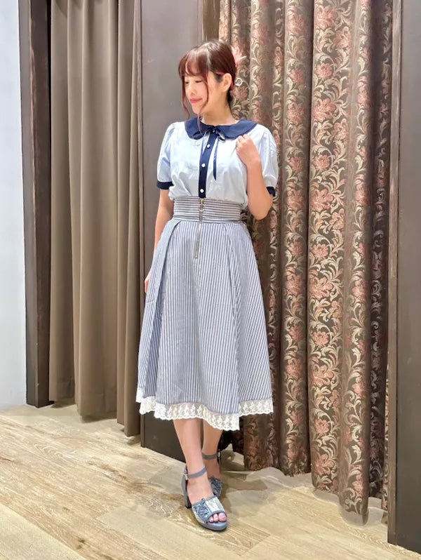 axes femme條紋蕾絲拉鍊半身裙 2色 [BT295]