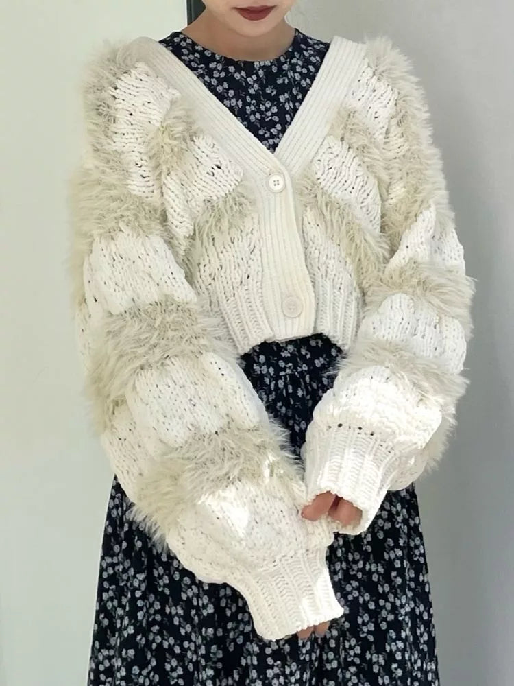 merry jenny 毛毛間條針織外套 [OT264]