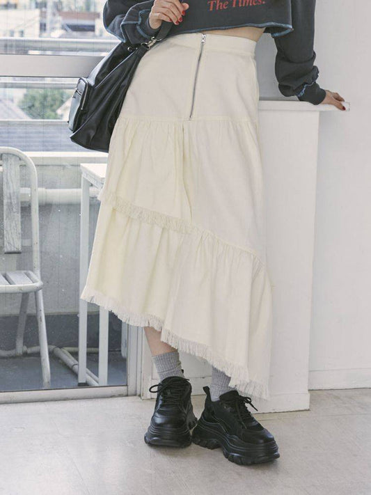 jouetie 前拉鏈流蘇分層半身裙 2色 [BT274]