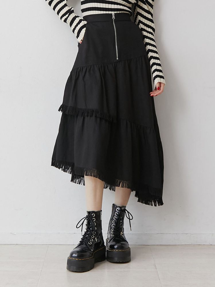 jouetie 前拉鏈流蘇分層半身裙 2色 [BT274]