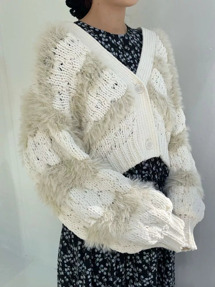 merry jenny 毛毛間條針織外套 [OT264]