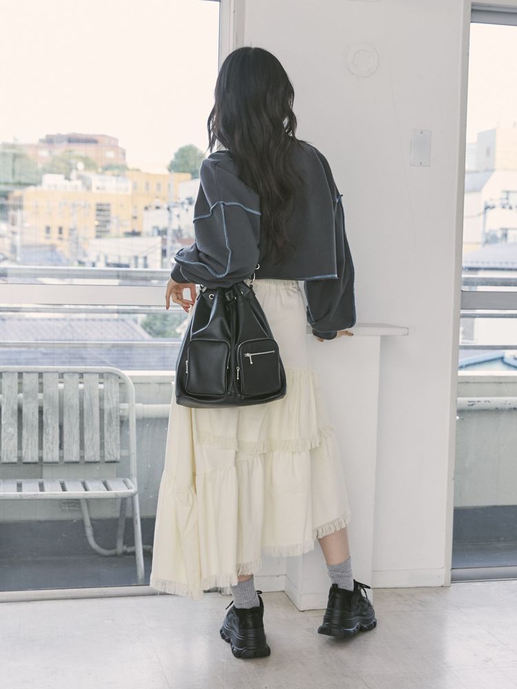 jouetie 前拉鏈流蘇分層半身裙 2色 [BT274]