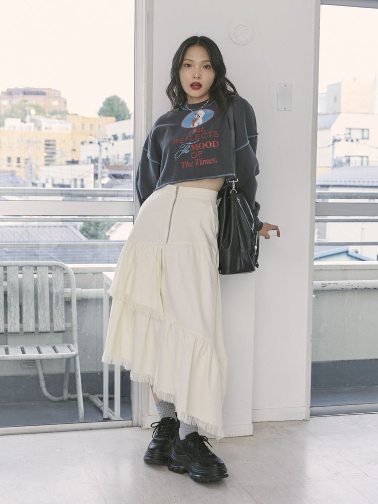 jouetie 前拉鏈流蘇分層半身裙 2色 [BT274]