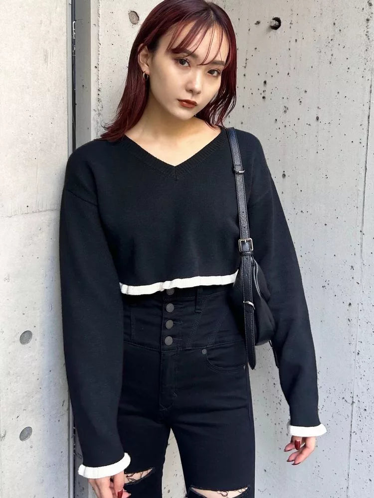 EMODA 拼色短款針織上衣 2色 [TP255]