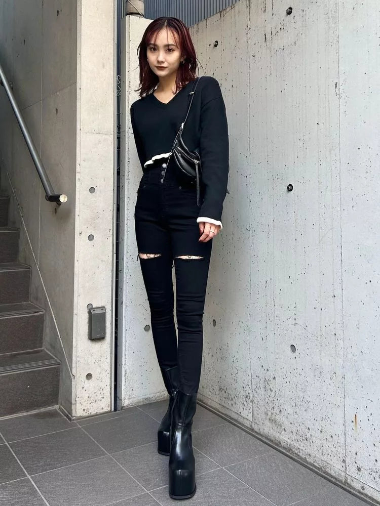 EMODA 拼色短款針織上衣 2色 [TP255]