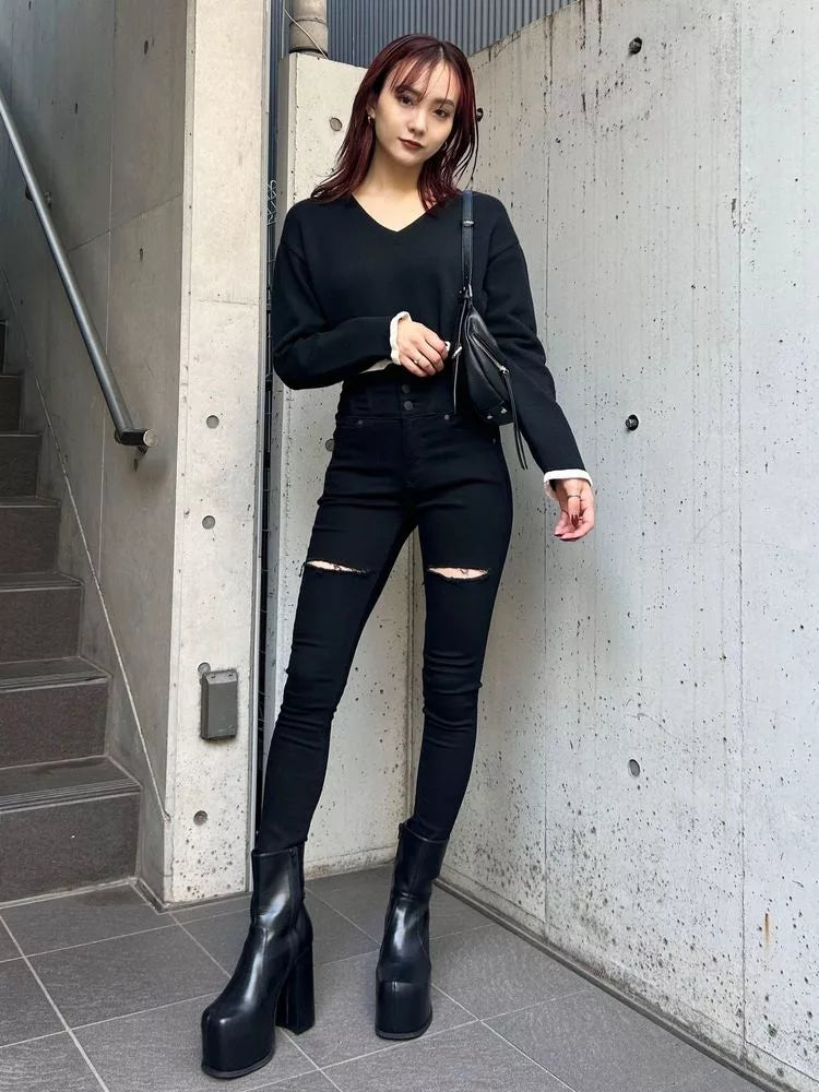 EMODA 拼色短款針織上衣 2色 [TP255]