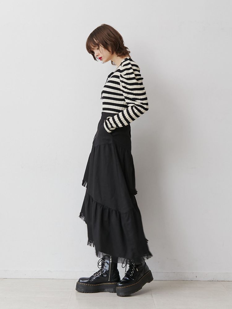 jouetie 前拉鏈流蘇分層半身裙 2色 [BT274]